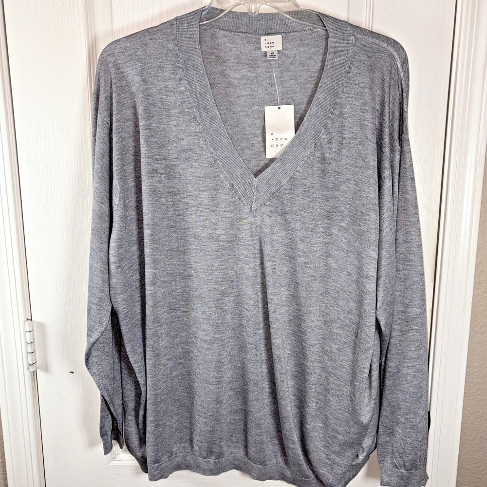 A New Day Men's V-Neck Sweater 3XL Gray NWT Soft Eco Blend Pullover Lightweight‎
